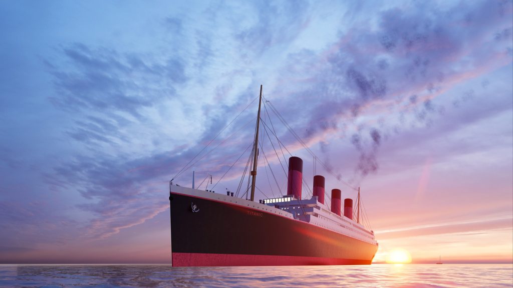 De Titanic voor zonsondergang